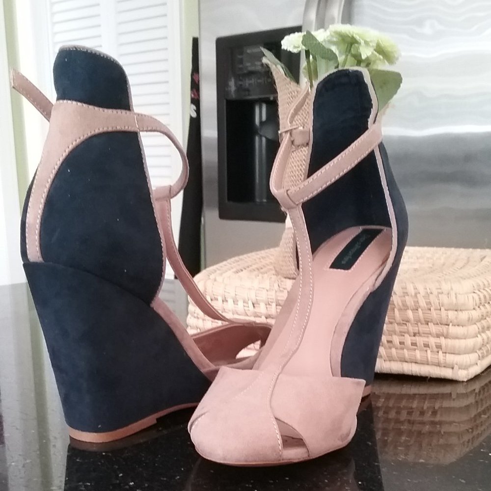 Zara Stradivarius Wedge  Sued Tan and Blue Shoes